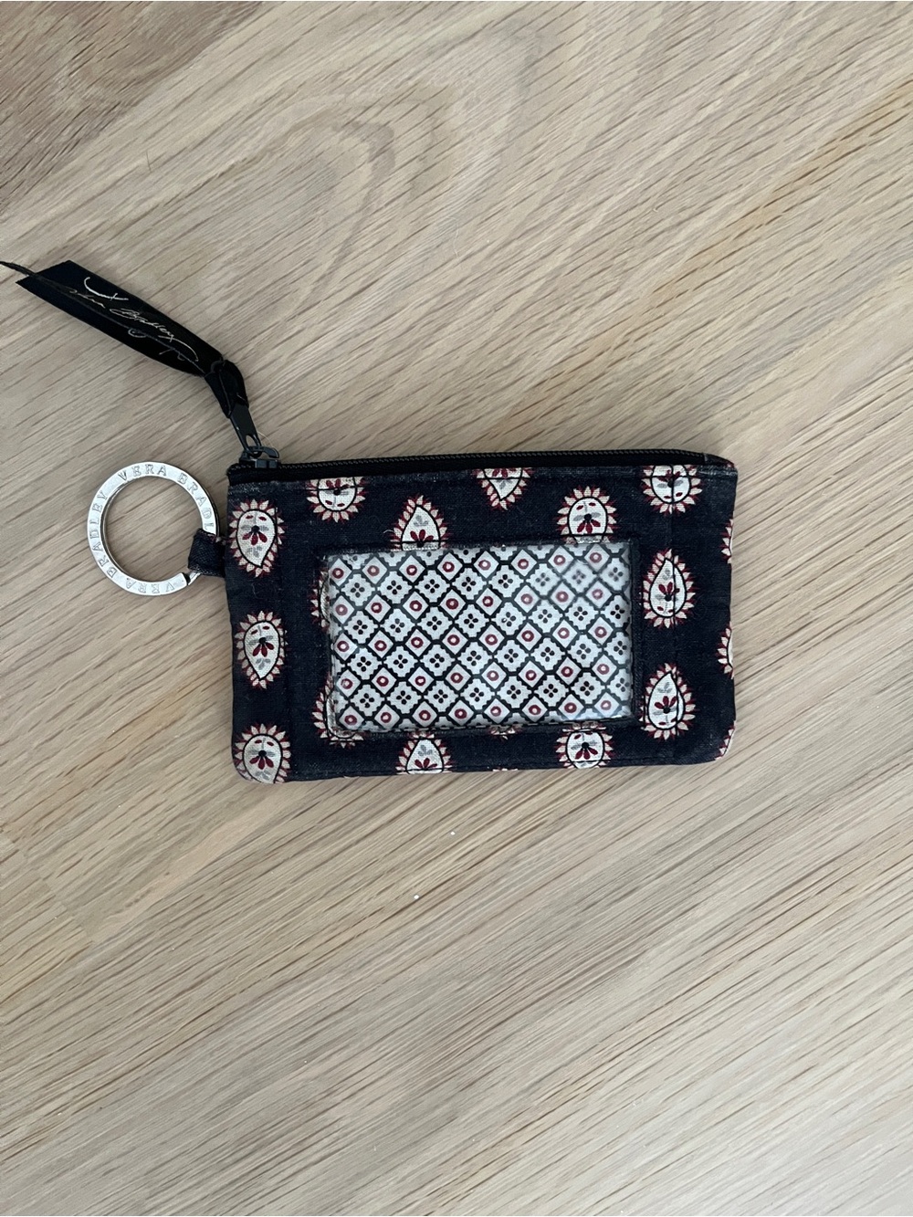 VERA BRADLEY BLACK WALLET TEARDROP PAISLEY FLOWER Keychain ID Holder Retired